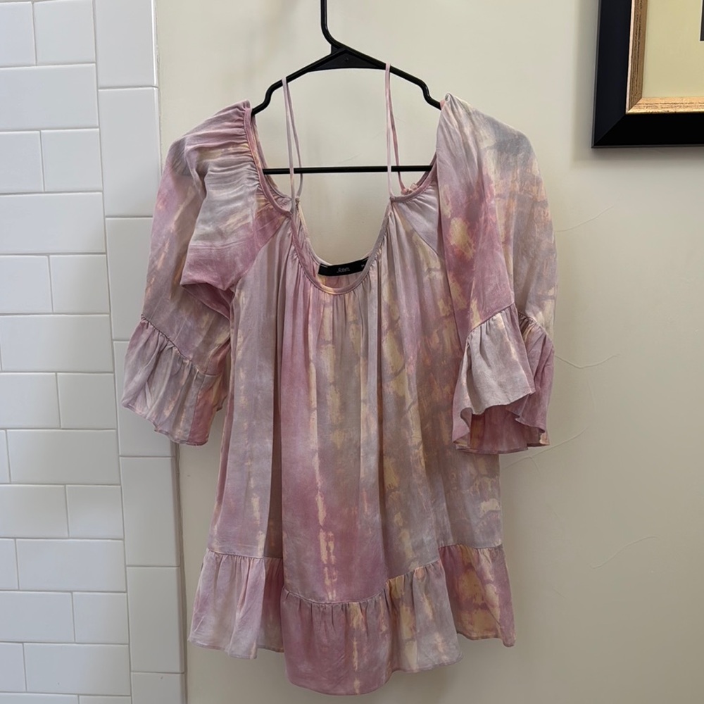 Pink Ruffled Flutter Sleeve Blouse - Picture 1 of 2
